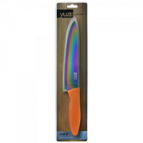Faca em Aço Inox Revestida em Titânio CHEF 8\" Laranja YUZE por 0,00 à vista no boleto/pix ou parcele em até 1x sem juros. Compre na loja Mundomax!