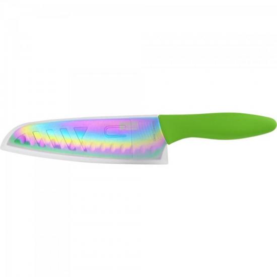 Faca em Aço Inox Revestida em Titânio SANTOKU 7\" Verde YUZE por 0,00 à vista no boleto/pix ou parcele em até 1x sem juros. Compre na loja Mundomax!