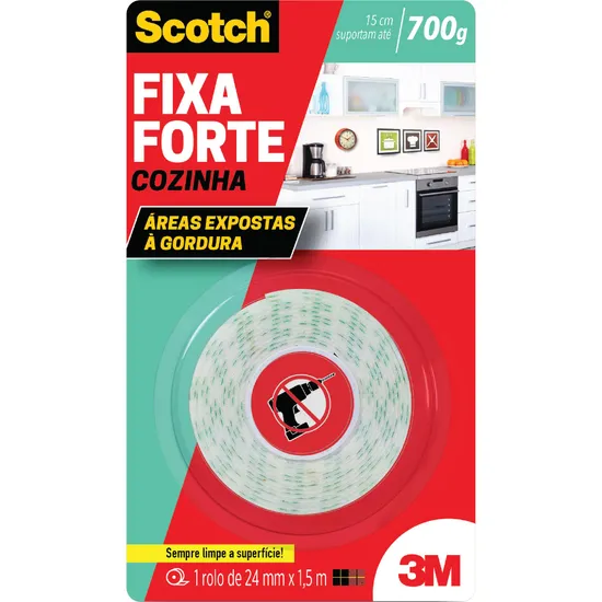 Fita Dupla Face Fixa Forte SCOTCH Cozinha 24mm x 1,5m 3M (63890)