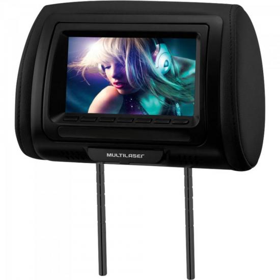 Encosto de Cabeça Automotivo com Tela 7\" AU708 Preto MULTILASER por 0,00 à vista no boleto/pix ou parcele em até 1x sem juros. Compre na loja Mundomax!