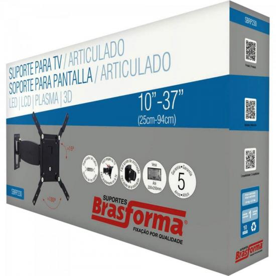 Suporte p/ TVs 10~37\" LCD/LED/PLASMA SBRP230 Preto BRASFORMA por 0,00 à vista no boleto/pix ou parcele em até 1x sem juros. Compre na loja Mundomax!