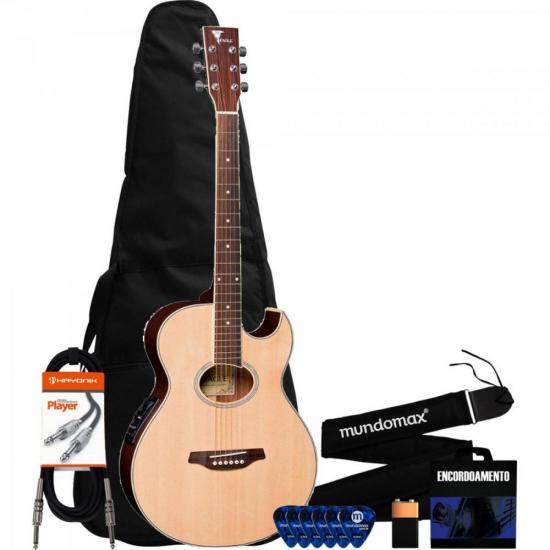 Kit Violão EAGLE Elétrico Mini-Jumbo GL36 Natural Fosco + Acessórios Acessórios (64309)