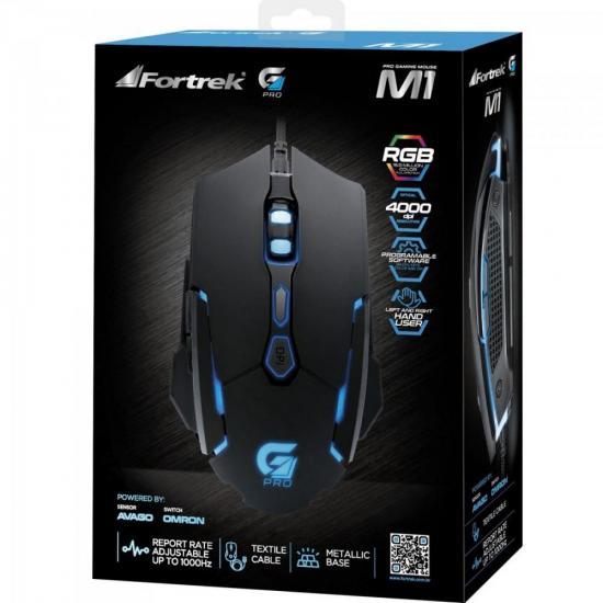 Mouse Gamer Pro M1 RGB Preto FORTREK por 97,90 à vista no boleto/pix ou parcele em até 3x sem juros. Compre na loja Mundomax!