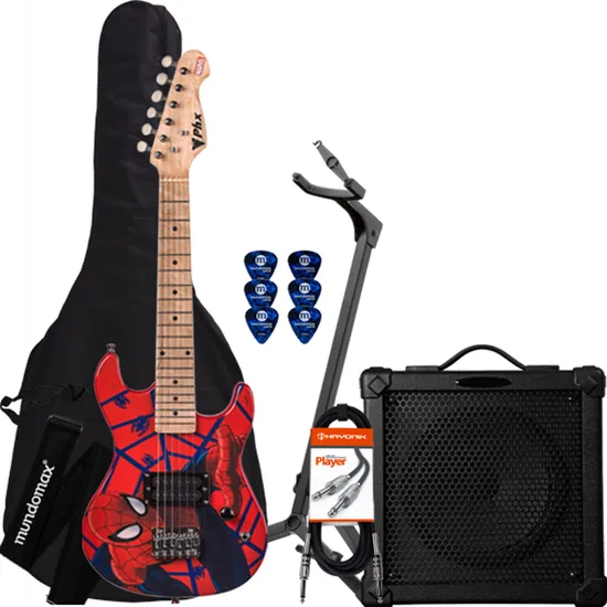 Kit Guitarra PHX Infantil Marvel Spider-Man + Cubo + Acessórios (64435)