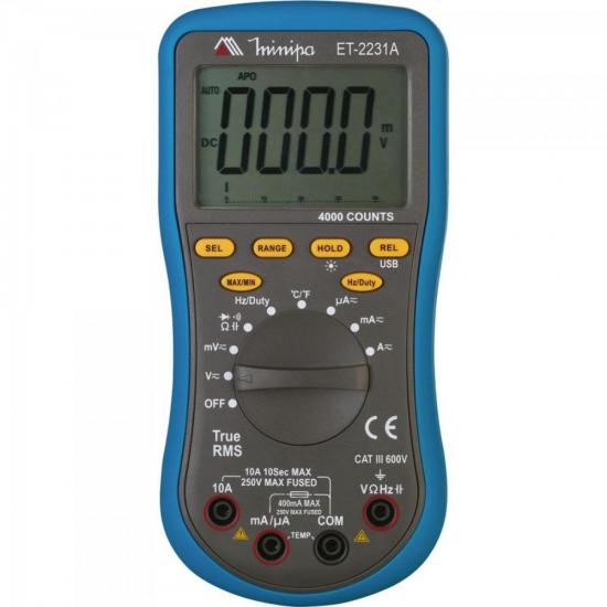 Multimetro Digital ET2231A Azul/Cinza MINIPA por 0,00 à vista no boleto/pix ou parcele em até 1x sem juros. Compre na loja Mundomax!