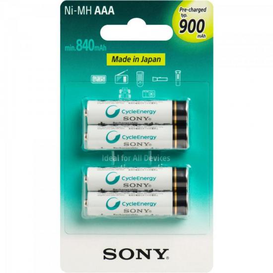 Pilha Recarregável AAA c/ 4 Unid. 900mAh NiMh NH-AAA-B4GN SONY por 0,00 à vista no boleto/pix ou parcele em até 1x sem juros. Compre na loja Mundomax!