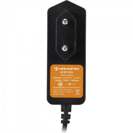 Fonte Chaveada HAYONIK FCTP751I 7,5V / 1A 7,5W P8 Centro Positivo Bivolt por 16,99 à vista no boleto/pix ou parcele em até 1x sem juros. Compre na loja Mundomax!