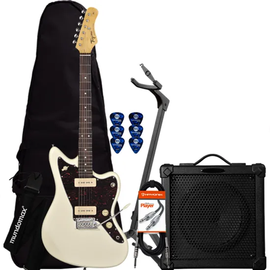 Kit Guitarra TAGIMA Woodstock TW61 Branco Vintage + Cubo + Acessórios (64768)