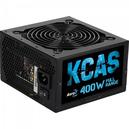 Fonte Gamer ATX KCAS 400W Full Range 80 Plus White PFC Ativo AEROCOOL (64901)