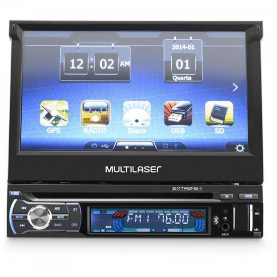 DVD GPS Retratil 7\" Bluetooth c/ Tv Digital EXTREME Preto MULTILASER por 0,00 à vista no boleto/pix ou parcele em até 1x sem juros. Compre na loja Mundomax!