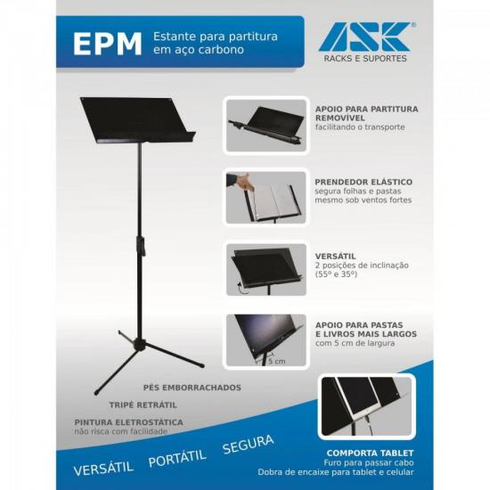 Suporte Para Partitura Maestro EPM Preto ASK por 135,00 à vista no boleto/pix ou parcele em até 5x sem juros. Compre na loja Mundomax!