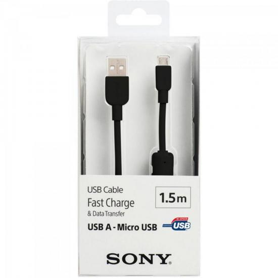 Cabo de Transferência e Carregamento Micro USB CP-AB150 1,5m Preto SONY por 0,00 à vista no boleto/pix ou parcele em até 1x sem juros. Compre na loja Mundomax!