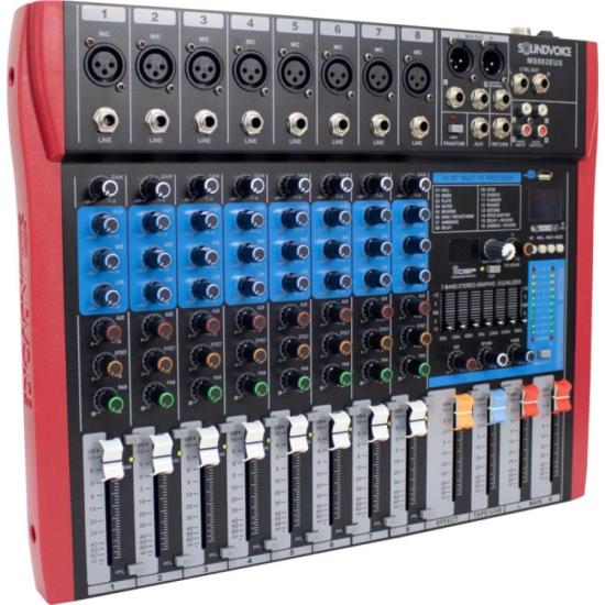 Mesa de Som Soundvoice MS802 EUX 8 Canais por 1.299,00 à vista no boleto/pix ou parcele em até 12x sem juros. Compre na loja Mundomax!