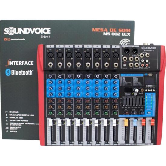 Mesa de Som Soundvoice MS802 EUX 8 Canais por 1.299,00 à vista no boleto/pix ou parcele em até 12x sem juros. Compre na loja Mundomax!
