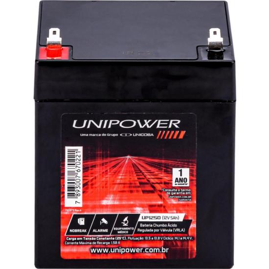 Bateria Estacionária Selada 12V 5Ah VRLA UP1250 Unipower por 99,00 à vista no boleto/pix ou parcele em até 3x sem juros. Compre na loja Mundomax!