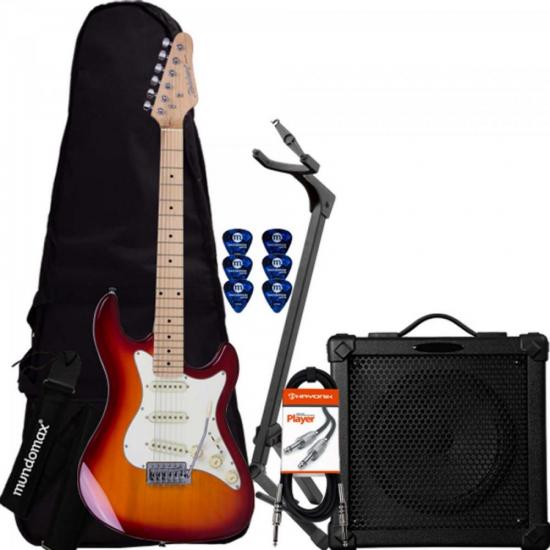 Kit Guitarra STRINBERG Strato STS-100 Redburst + Cubo + Acessórios (66780)