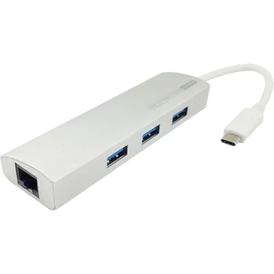 Cabo Adaptador USB Tipo C Macho Para 3 X USB 3.0 Femea e 1 X RJ45 Femea (66877)