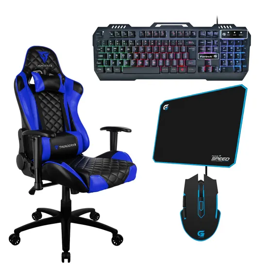 Kit Cadeira Gamer THUNDERX3 TGC12 Preta/Azul+ Acessórios (66939)