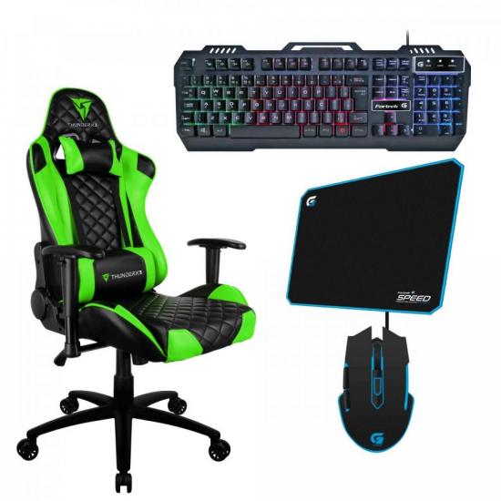 Kit Cadeira Gamer THUNDERX3 TGC12 Preta/Verde + Acessórios (66945)