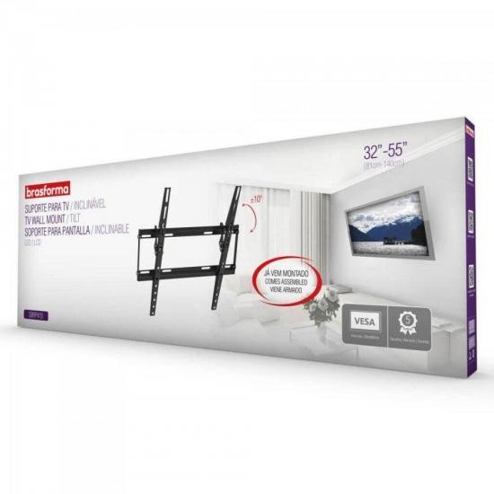Suporte Para TV Inclinado 32-55\" SBRP415 Preto Brasforma por 87,00 à vista no boleto/pix ou parcele em até 3x sem juros. Compre na loja Mundomax!