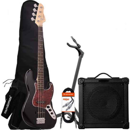 Kit Contrabaixo GIANNINI 4 Cordas GB100 Preto/ Turtle + Cubo + Acessório (67280)