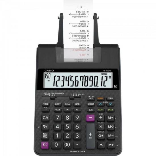 Calculadora Com Bobina Casio HR-100RC 12 Dígitos Bivolt Preta (67337)