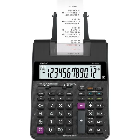 Calculadora Com Bobina Casio HR-100RC 12 Dígitos Bivolt Preta (67337)