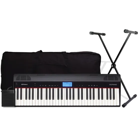Kit Piano Digital ROLAND GO-61P Preto + Acessórios por 2.389,00 à vista no boleto/pix ou parcele em até 12x sem juros. Compre na loja Mundomax!