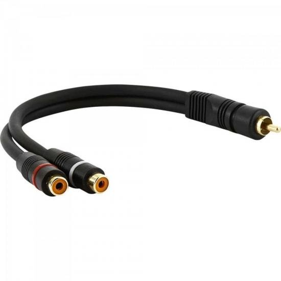 Cabo 2RCA Fêmea X 1RCA Macho 5mm 25cm Preto/Dourado MXT por 0,00 à vista no boleto/pix ou parcele em até 1x sem juros. Compre na loja Mundomax!