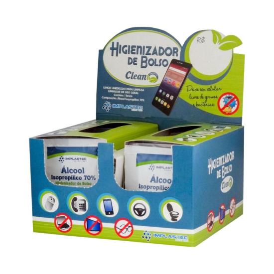 Higienizador de Bolso Clean IMPLASTEC (caixa c/ 50 uni.) por 25,90 à vista no boleto/pix ou parcele em até 1x sem juros. Compre na loja Mundomax!