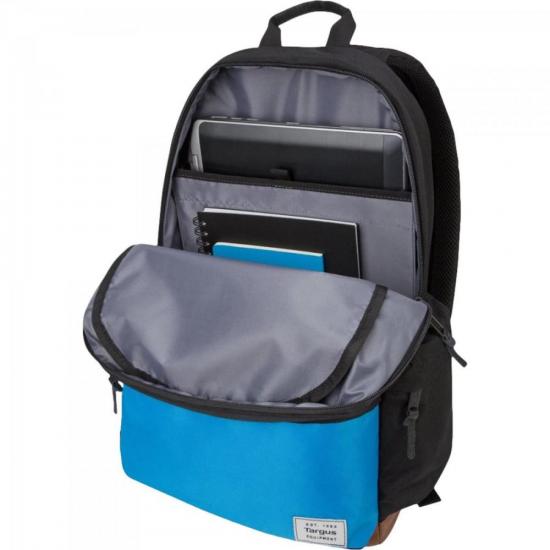 Mochila para Notebook 15.6\" Strata II TSB936 Preto e Azul TARGUS por 167,90 à vista no boleto/pix ou parcele em até 6x sem juros. Compre na loja Mundomax!