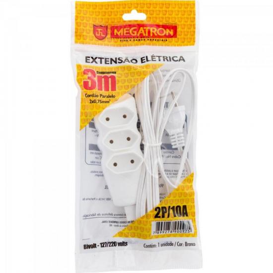 Extensão Tripla 2 X 0,75 X 3,0M Branca MEGATRON (68097)