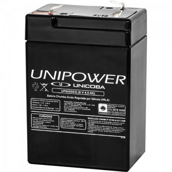 Bateria Estacionária Selada 6V/4,5AH VRLA UP645SEG UNIPOWER por 0,00 à vista no boleto/pix ou parcele em até 1x sem juros. Compre na loja Mundomax!