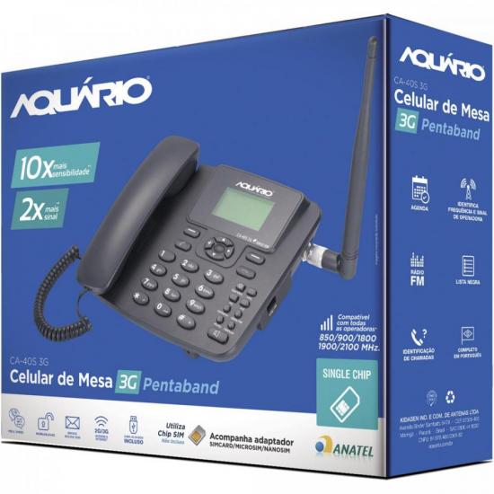 Telefone Celular Fixo CA40S 3G Preto AQUÁRIO por 0,00 à vista no boleto/pix ou parcele em até 1x sem juros. Compre na loja Mundomax!