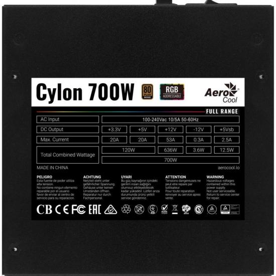 Fonte Gamer ATX CYLON 700W 80 Plus Bronze PFC Ativo AEROCOOL por 799,99 à vista no boleto/pix ou parcele em até 10x sem juros. Compre na loja Mundomax!