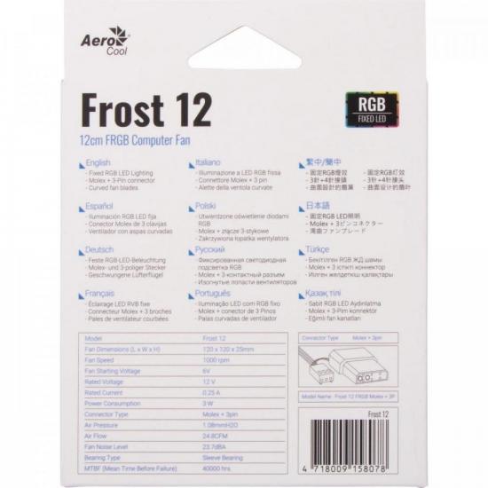 Cooler Fan Aerocool Frost Molex 12 FRGB por 25,70 à vista no boleto/pix ou parcele em até 1x sem juros. Compre na loja Aerocool!
