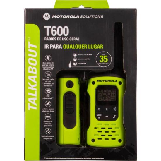 Rádio Comunicador Talkabout Motorola T600BR H2O 35km Verde por 1.099,00 à vista no boleto/pix ou parcele em até 12x sem juros. Compre na loja Mundomax!