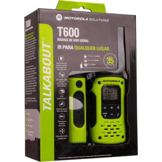 Rádio Comunicador Talkabout Motorola T600BR H2O 35km Verde por 1.099,00 à vista no boleto/pix ou parcele em até 12x sem juros. Compre na loja Mundomax!