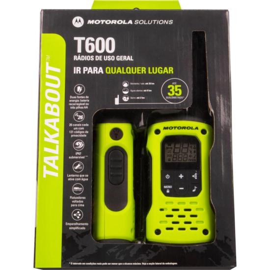 Rádio Comunicador Talkabout Motorola T600BR H2O 35km Verde por 1.099,00 à vista no boleto/pix ou parcele em até 12x sem juros. Compre na loja Mundomax!