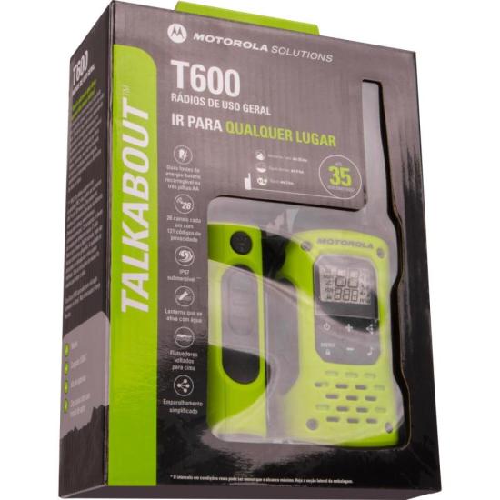 Rádio Comunicador Talkabout Motorola T600BR H2O 35km Verde por 1.099,00 à vista no boleto/pix ou parcele em até 12x sem juros. Compre na loja Mundomax!