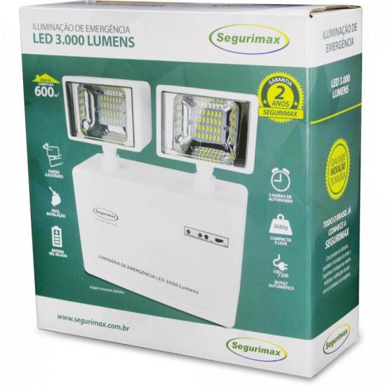 Iluminação de Emergência Lumens 2 Faróis LED 3000 SEGURIMAX por 0,00 à vista no boleto/pix ou parcele em até 1x sem juros. Compre na loja Mundomax!