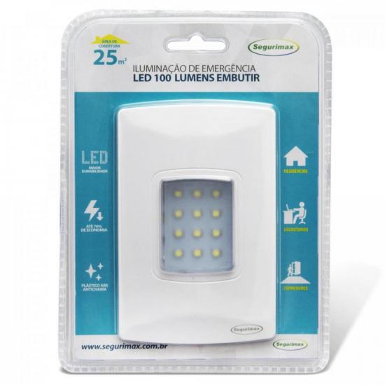 Iluminação de emergência autônoma de embutir LED 100 Lúmens SEGURIMAX por 38,99 à vista no boleto/pix ou parcele em até 1x sem juros. Compre na loja Mundomax!