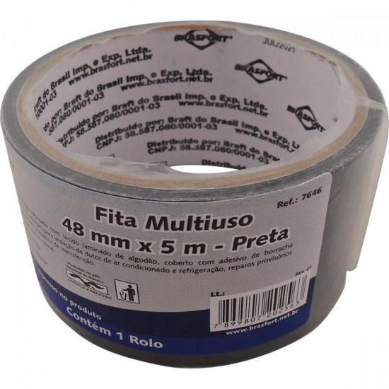 Fita Multiuso 5m x 48mm Preta Brasfort por 8,99 à vista no boleto/pix ou parcele em até 1x sem juros. Compre na loja Mundomax!