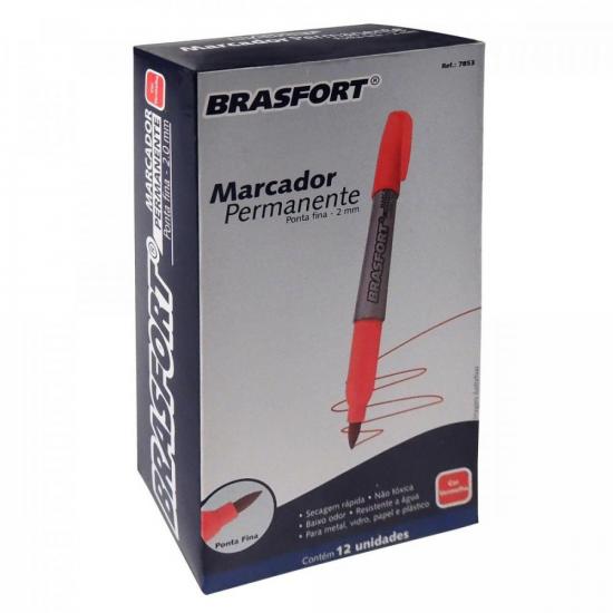 Caneta Marcador Permanente Ponta Fina Vermelha BRASFORT (caixa c/ 12 uni.) por 35,00 à vista no boleto/pix ou parcele em até 1x sem juros. Compre na loja Mundomax!