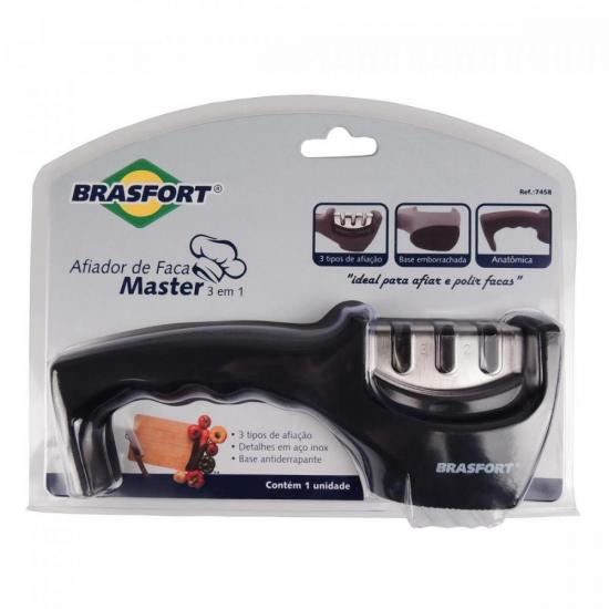 Afiador de Facas Master 3x1 Preto BRASFORT por 0,00 à vista no boleto/pix ou parcele em até 1x sem juros. Compre na loja Mundomax!