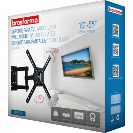 Suporte Articulado para TV 10-55\" SBRP140 BRASFORMA por 112,99 à vista no boleto/pix ou parcele em até 4x sem juros. Compre na loja Mundomax!