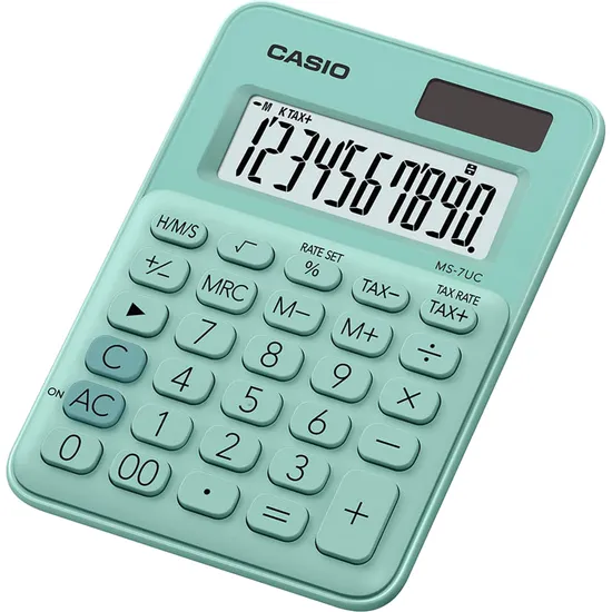 Calculadora de Mesa Casio Mini MS-7UC 10 Dígitos Verde por 55,99 à vista no boleto/pix ou parcele em até 2x sem juros. Compre na loja Mundomax!