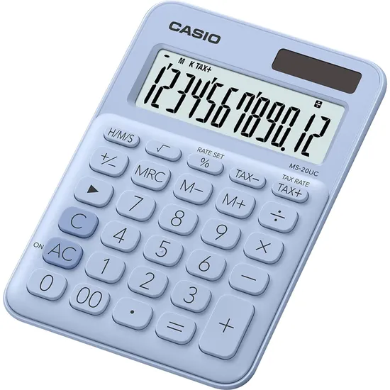 Calculadora de Mesa Casio MS20UC 12 Dígitos Azul Claro por 72,99 à vista no boleto/pix ou parcele em até 2x sem juros. Compre na loja Mundomax!