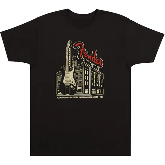 Camiseta AMP Building \"M\" Coal FENDER por 0,00 à vista no boleto/pix ou parcele em até 1x sem juros. Compre na loja Mundomax!