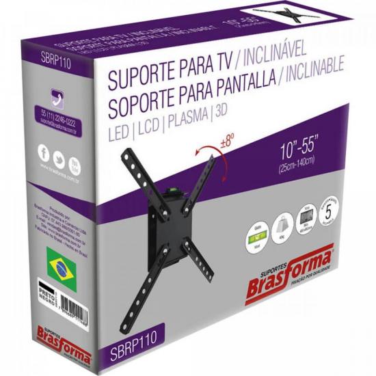 Suporte Para TV Inclinável SBRP110 10-55\" Preto Brasforma por 53,99 à vista no boleto/pix ou parcele em até 2x sem juros. Compre na loja Mundomax!